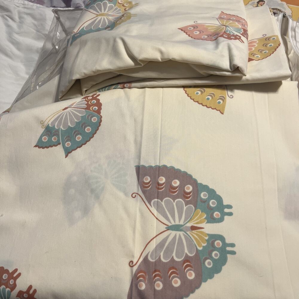 Folio Twin Comforter 1 Flat 1 Fitted Sheet 2 Pillow Cases Vintage Butterfly